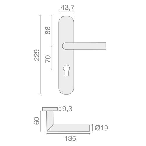 Ensemble double bequille sur plaque JADE série 1394 - Bec de Cane - inox