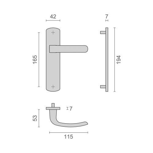 Ensemble double bequille sur plaque ELFE- Chromé mat - Bec de cane - 165MM
