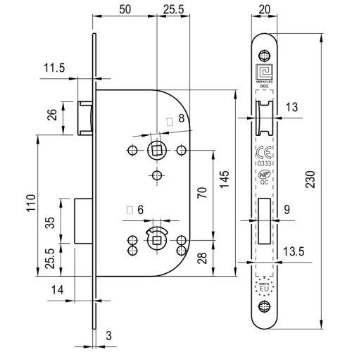 Coffre à larder monopoint Série L700-NFQC - Axe 50MM - Conda - Carré 8MM  - Noir