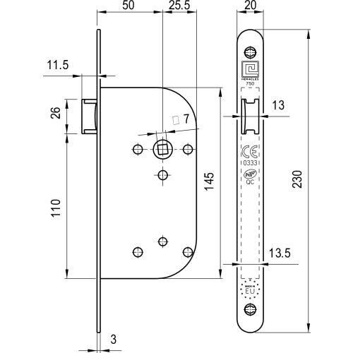 Coffre à larder monopoint Série L700-NFQC - Axe 50 MM - BDC - Carré 8 MM - Noir