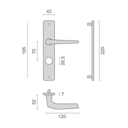 Ensemble double bequille sur plaque HIONNA - Aluminium - Argent - Trou 26.5MM