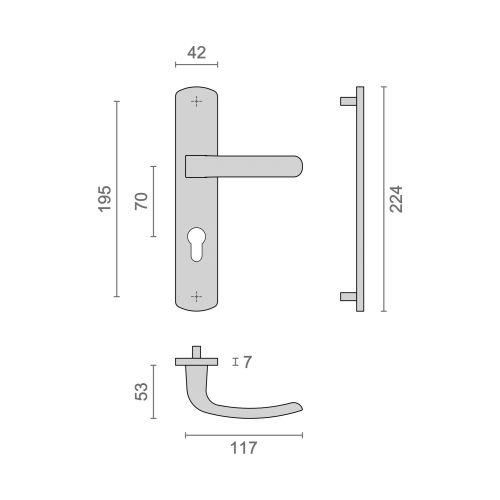 Ensemble double bequille sur plaque ELFE- Zamak blanc - Clé I - 195MM