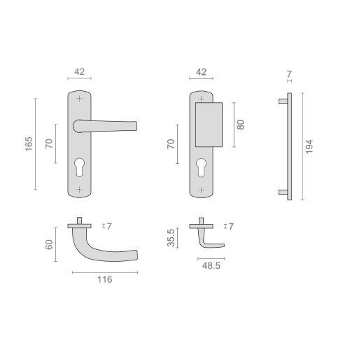 Ensemble sur plaque SALOME - Inox - Clé I et palière - 165MM