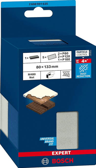 Cale de ponçage bi-matière M480 réticulé avec 5 feuilles abrasives Bosch Expert
