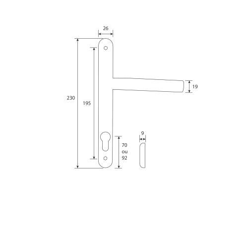 Ensemble double bequille sur plaque JADE série 1194 - Clé I - inox - Etroite