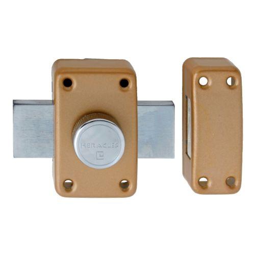 Verrou à bouton s'entrouvrant cylindre 60 mm - Finition Or