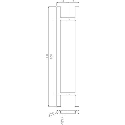 HERACLES B-INOX-PT003 poignée de tirage série 5210 32 x 300 mm inox brossé JADE