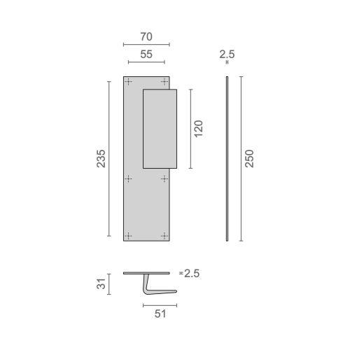 Poignée palière sur plaque BASTILLE 70 x 250 MM - Aluminum - Champagne