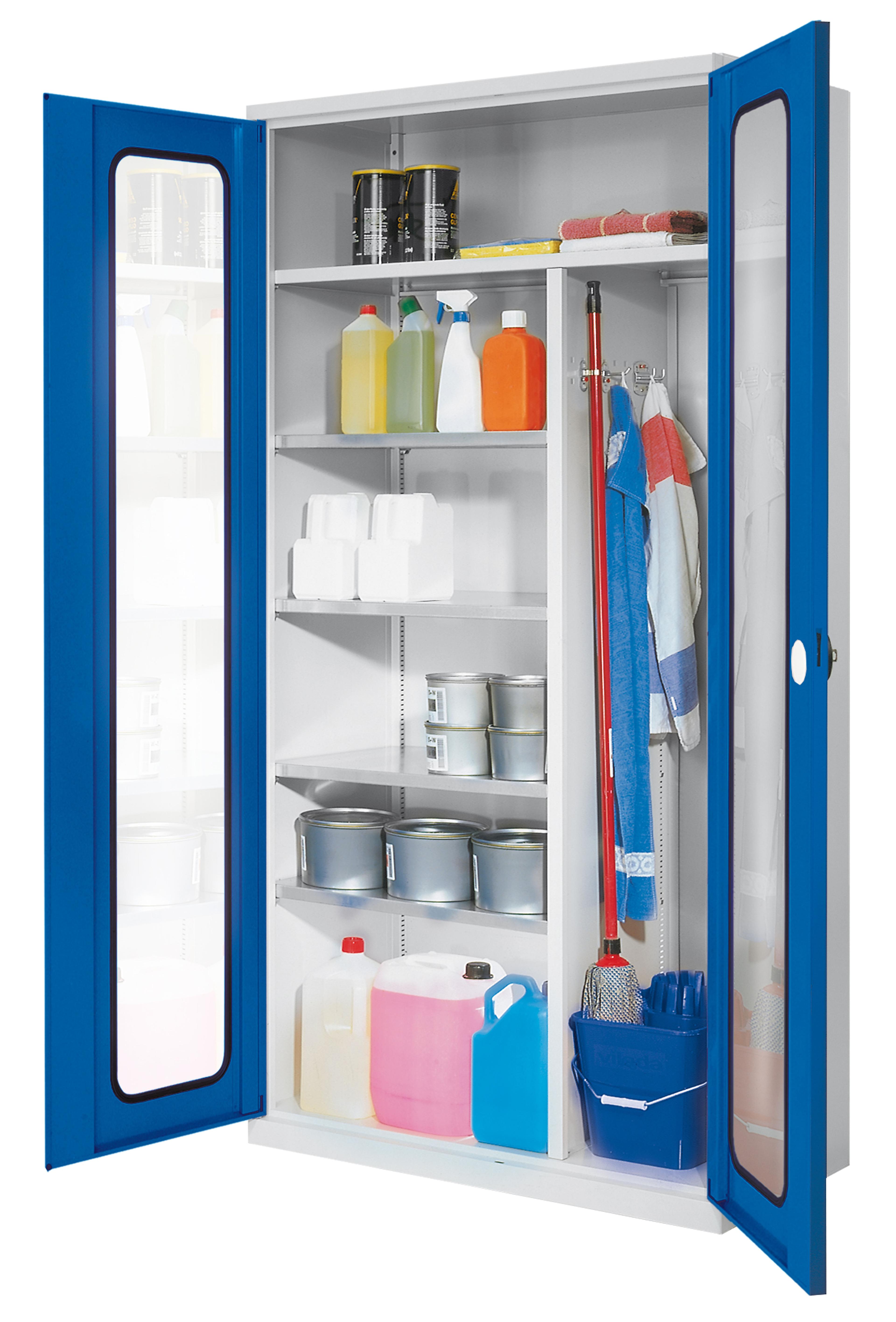 ARMOIRE D'ENTRETIEN MONOBLOC PORTES VITREES GRIS PASTEL