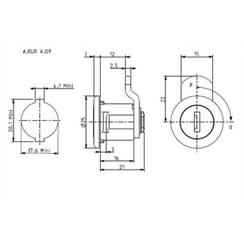 Serrure courte Renz avec came pour boîtes aux lettres - Modèle 0624007001