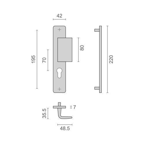 Ensemble double bequille sur plaque XENIA - Aluminium - Argent - Clé I et palièr
