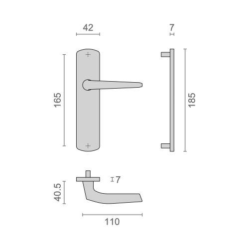 Ensemble double bequille sur plaque KROM - Chromé - Bec de cane - 170MM