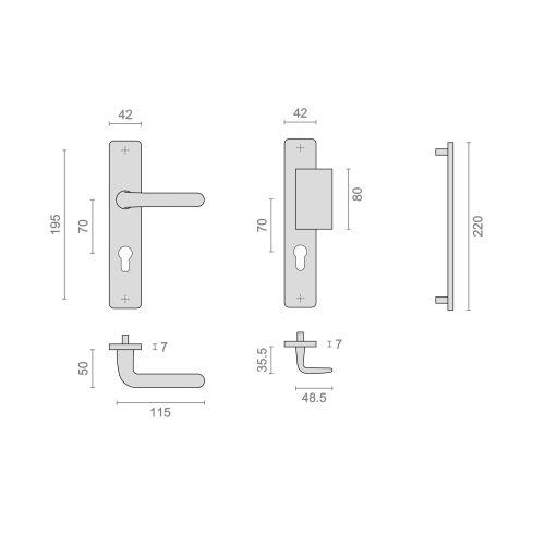 Ensemble double bequille sur plaque XENIA - Aluminium - Argent - Clé I