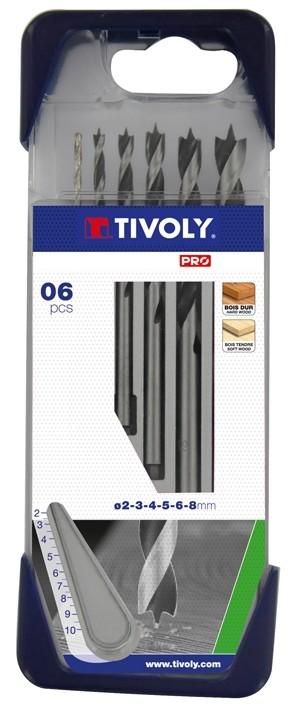 6 forets bois 3 pointes Ø 2 à 8mm