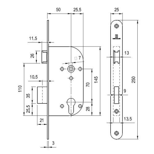 Coffre à larder monopoint Série L370 - Axe 50 MM - Clé I - Inox - 250 X 25 MM
