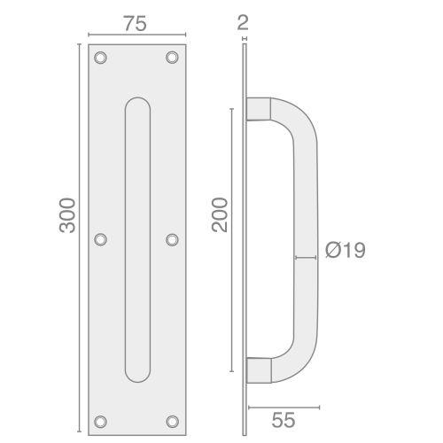 Poignée sur plaque tirage inox brossé - JADE - Inox