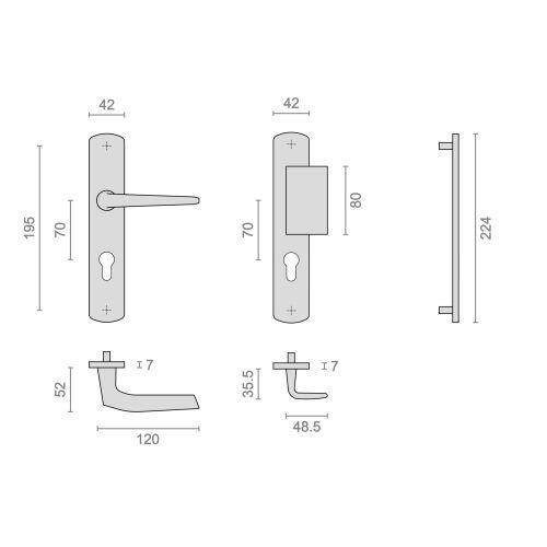 Ensemble double bequille sur plaque KROM - Chromé - Bec de cane - 195MM