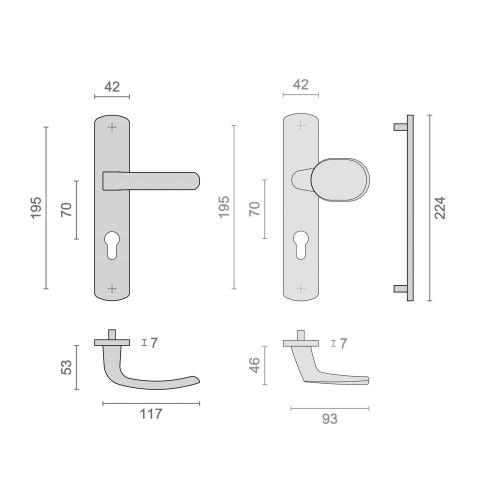 Ensemble sur plaque ELFE - Chromé mat - Clé I et Palière - 195MM