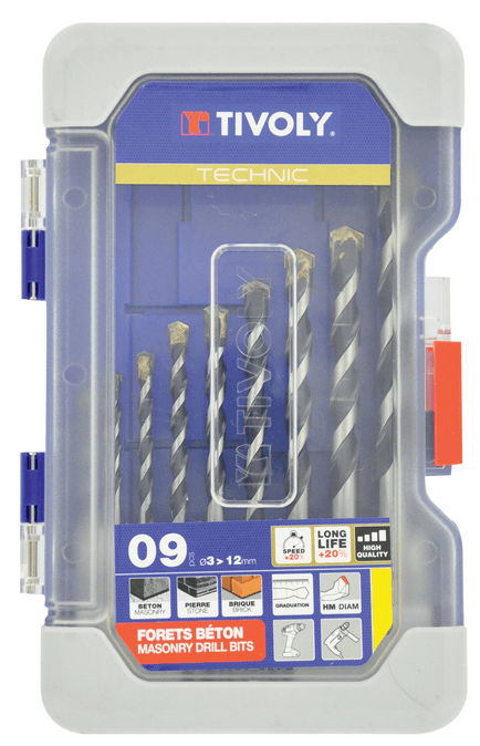 9 forets béton gradués SLR Ø 3 à 12mm