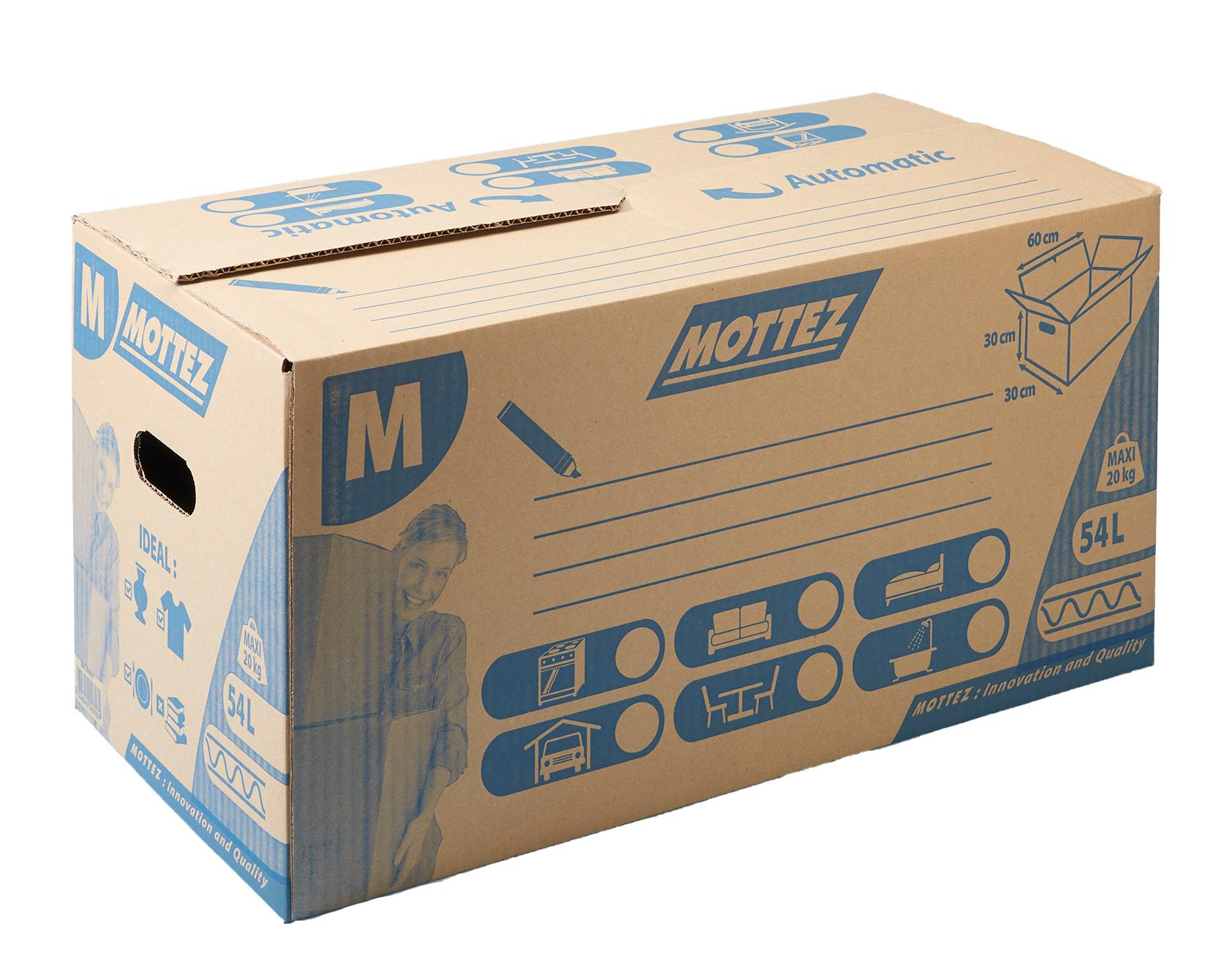 CAISSE DE DEMENAGEMENT CARTON FERMETURE AUTOMATIQUE SIMPLE CANNELURE