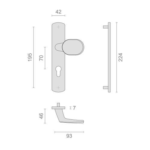Ensemble sur plaque ELFE - Noir mat - Clé I et Palière - 195MM