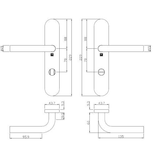 Ensemble double bequille sur plaque JADE série 1194 - voyant- inox