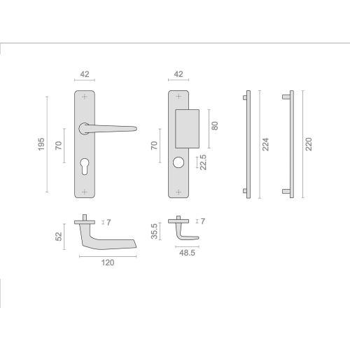 Ensemble double bequille sur plaque HIONNA - Aluminium - Argent - Bec de cane