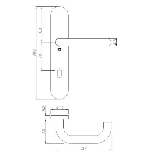 Ensemble double bequille sur plaque JADE série 1294 - Cle L - inox brossé