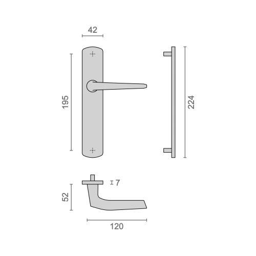 Ensemble double bequille sur plaque KROM - Chromé - Bec de cane - 195MM
