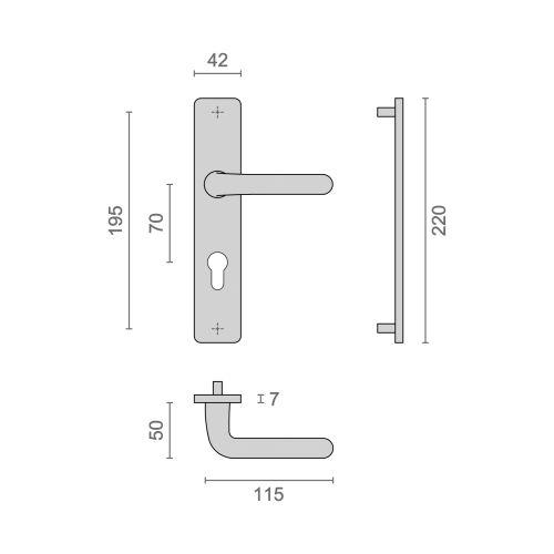 Ensemble double bequille sur plaque XENIA - Aluminium - Argent - Clé I