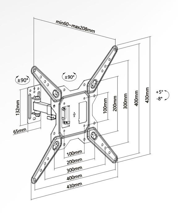 Support mural orientable pour téléviseur 23"" à 55""