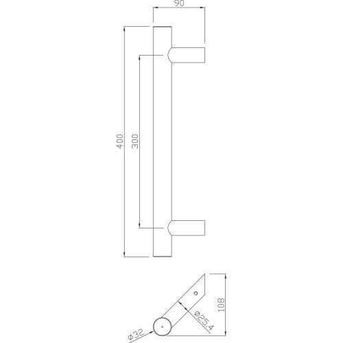 HERACLES B-INOX-PT117 poignée de tirage série 5040 32 x 300 mm inox brossé JADE