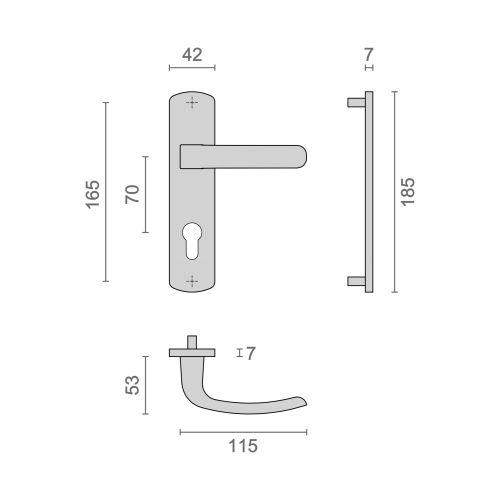 Ensemble double bequille sur plaque ELFE- Chromé mat - Clé I - 165MM