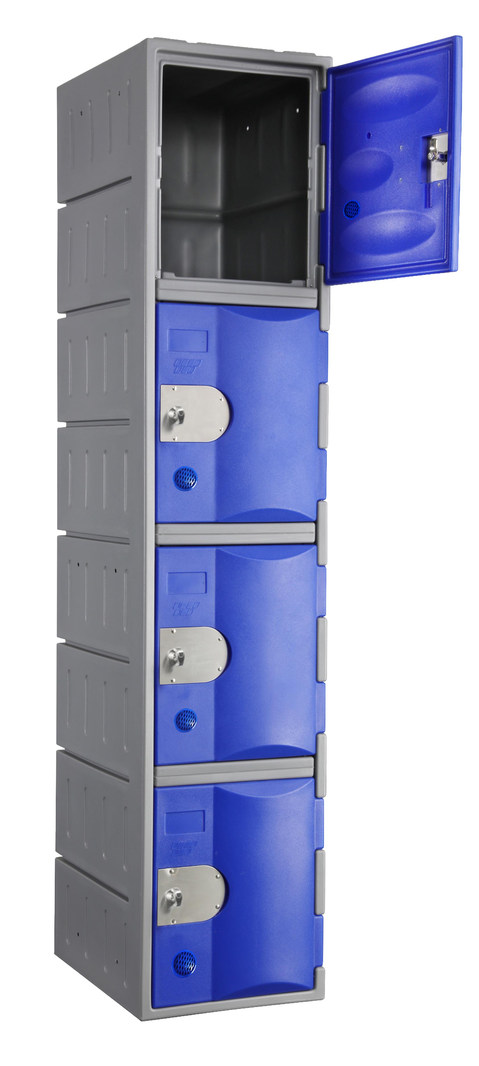 VESTIAIRE MONOBLOC MULTICASES POLYETHYLENE 2 PORTES BLEUES 385X515X1810