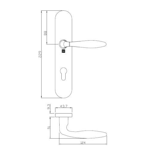 Ensemble double bequille sur plaque JADE série 1594 - Clé I - inox