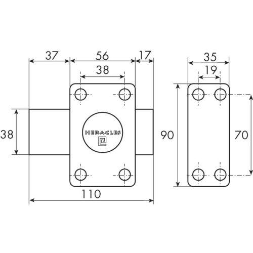 Verrou à bouton s'entrouvrant cylindre 60 mm - Finition Or