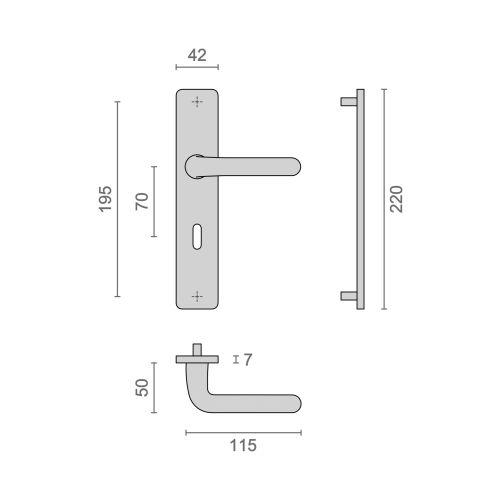 Ensemble double bequille sur plaque XENIA - Aluminium - Argent - Clé L