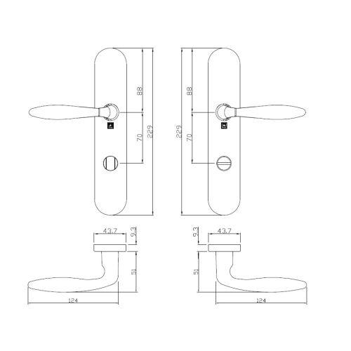 Ensemble double bequille sur plaque JADE série 1594 - Condamnation - inox