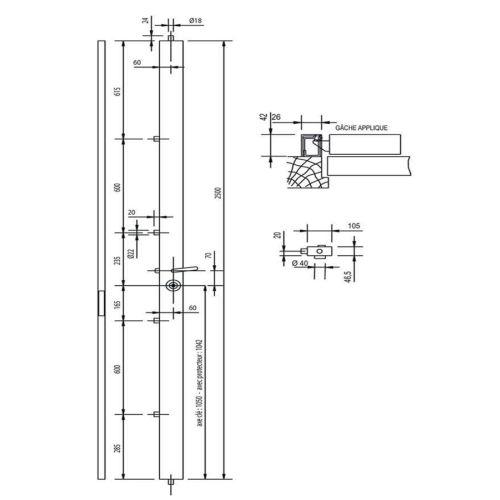 Serrure en applique carénée 2,5m - 5 points SESAME 1 HERACLES - Y8C HSH