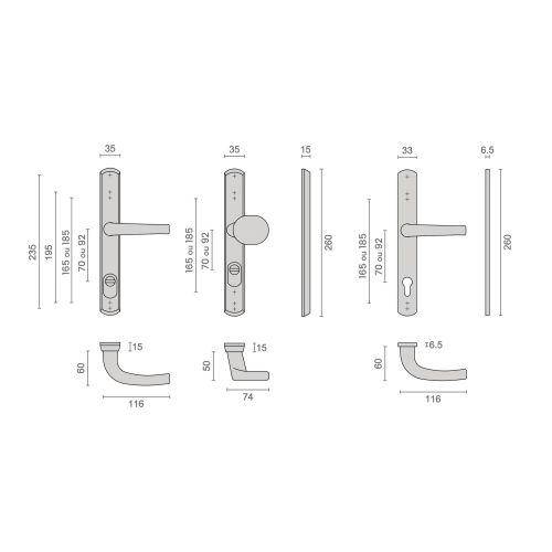 Ensemble de sécurité poignée étroire axe 92 mm SALOME