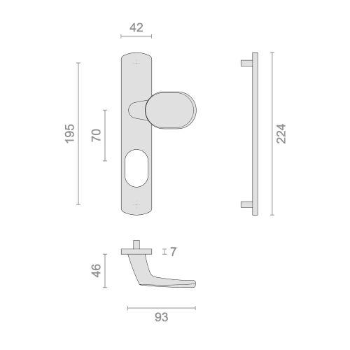 Ensemble sur plaque ELFE - Chromé mat - Clé I et Palière - Profil SN2 - 195MM