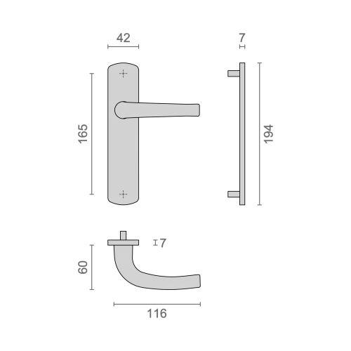 Ensemble double bequille sur plaque SALOME - Inox - Bec de cane - 165MM