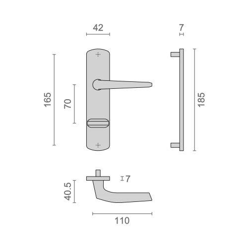 Ensemble double bequille sur plaque KROM - Chromé - Condamnation - 170MM