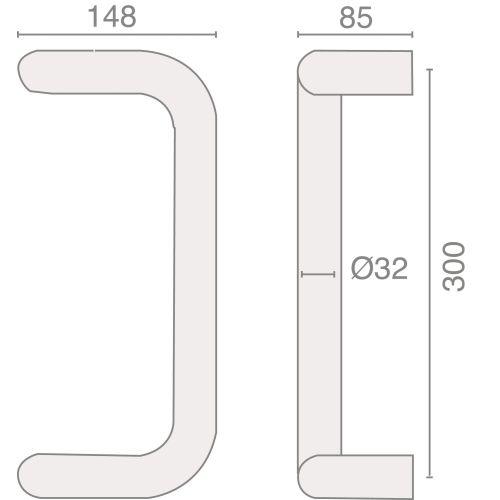 HERACLES B-INOX-PT213 poignée contre-coudée série 301 inox 32 x 300 mm