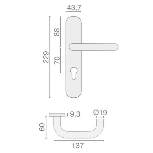 Ensemble double bequille sur plaque JADE série 1294 - Bec de Cane - inox