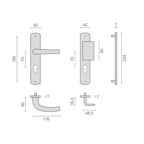 Ensemble double bequille sur plaque SALOME - Alu - Blanc - Bec de cane - 195MM