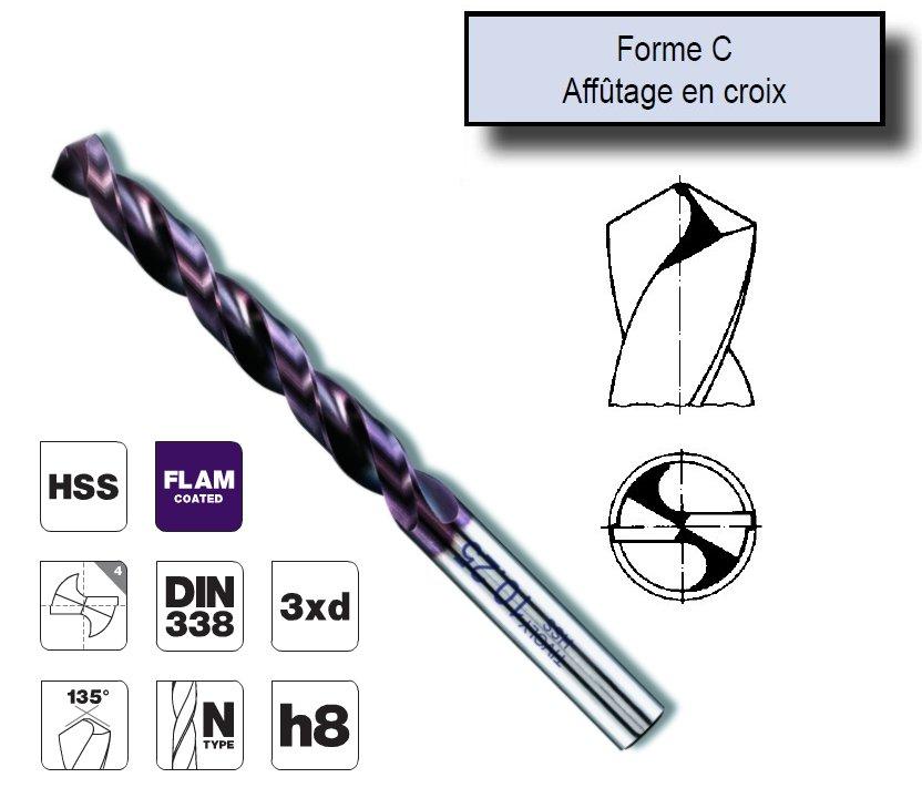 Foret métaux FURIUS taillé meulé HSS - Revêtu FUSIO - DIN338 - Pointe en croix