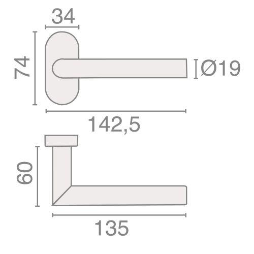 Béquille double sur rosace ovale étroite JADE série 1394 - Inox - Droite
