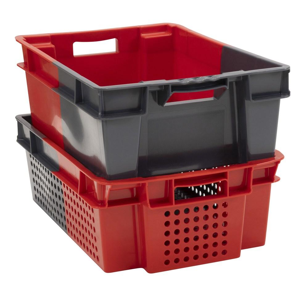 BAC GERBABLE EMBOITABLE BICOLORE PEHD 600 X 400 GRIS/ROUGE