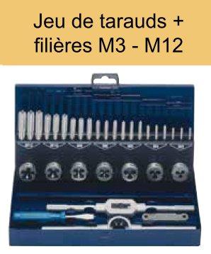 Jeu de tarauds + filières M3 à M12